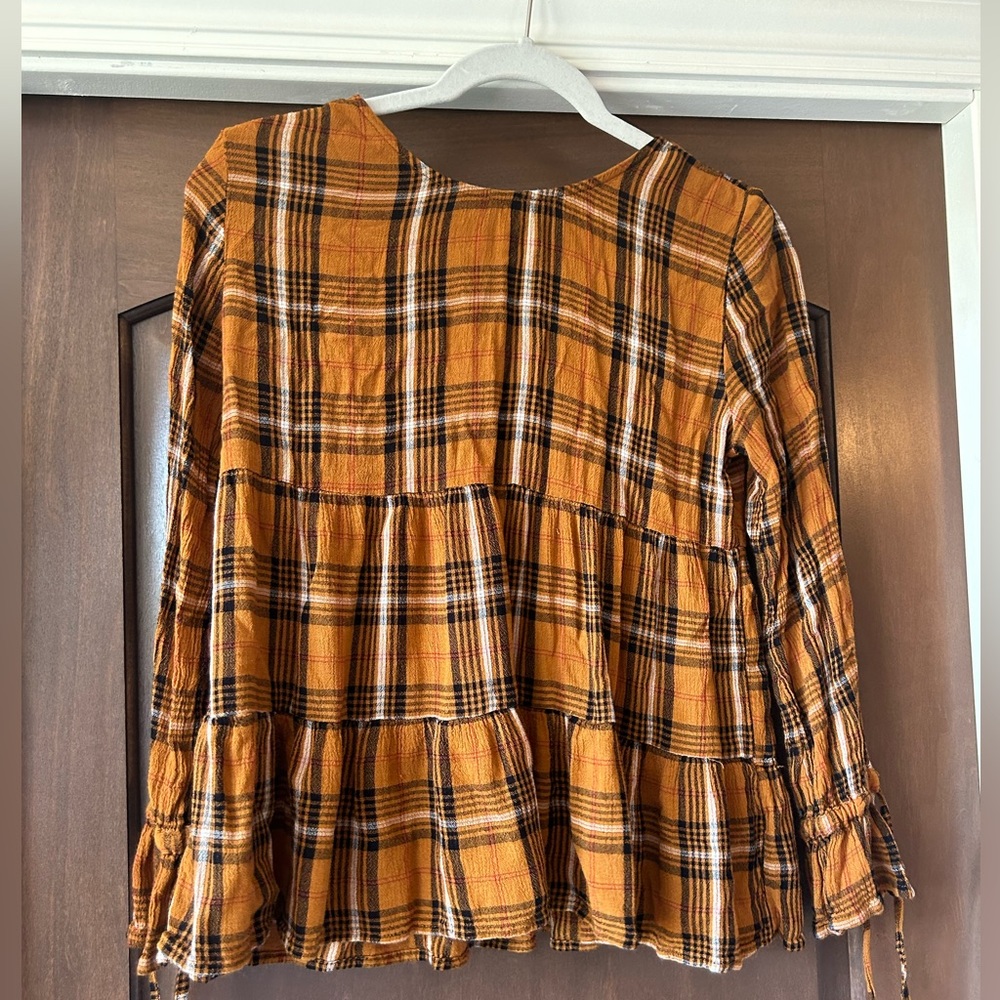 MAURICES, Plaid, Long Sleeve Blouse, Boho, Brown, Size: XS